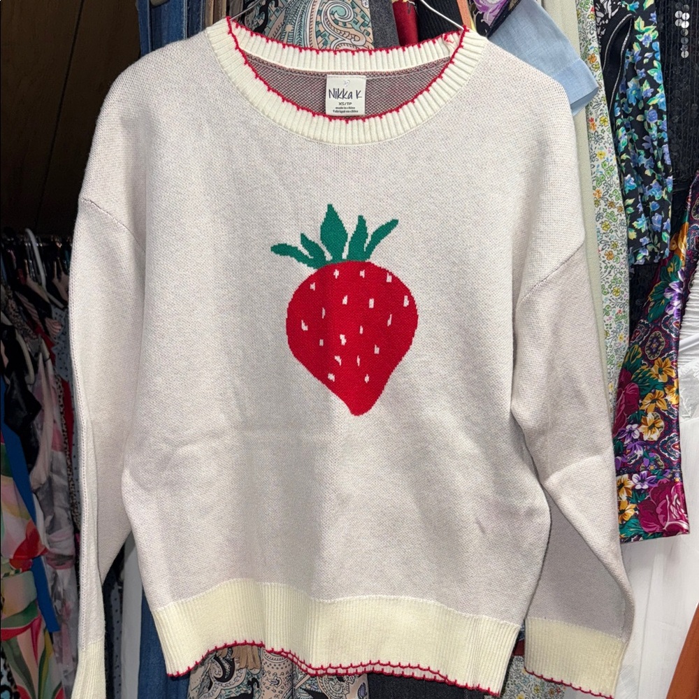 Nikka K Cream Strawberry Sweater NWT